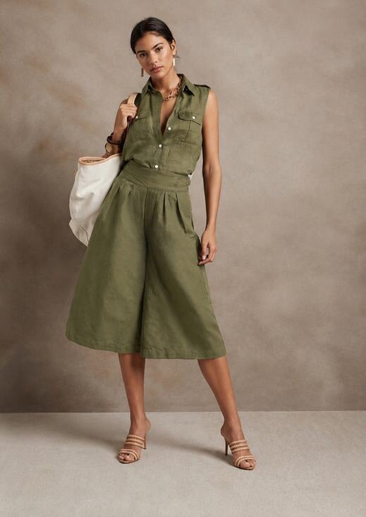 Banana Republic Pants - Banana Republic Explorer Culottes Womens Sz 2 Green Cotton Linen Wide Leg Shorts